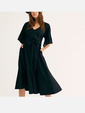 Free People Linen & Cotton Midi Dress